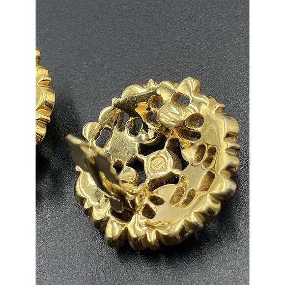 SWAROVSKI Swan Vintage Large Round Black, Clear Crystal Gold Tone Clip Earrings - Picture 10 of 16